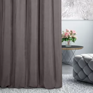 Zasłona szyta na taśmie 5 cm DORA - HIT grafitowa z miękkiej tkaniny o welurowej strukturze