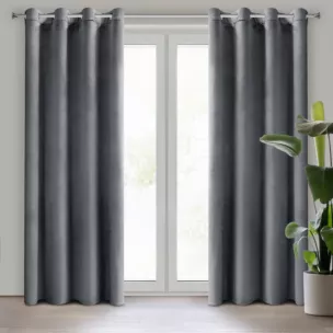 Komplet 2 szt. zasłon grafitowych z welwetowej tkaniny 140x250 cm przelotki - DARLA