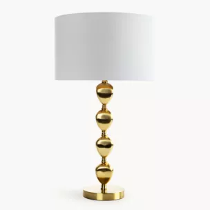 Lampa stołowa do salonu biało, złota CELIA z matowym abażurem