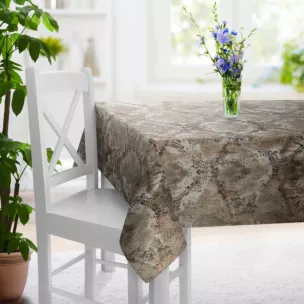 Obrus szyty beżowo złoty z grubej welwetowej tkaniny w elegancki ornamentowy wzór Italissima Eva Minge