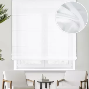 Roleta rzymska biała z delikatnej tkaniny z bambusową nicią, antybakteryjna i ekologiczna.