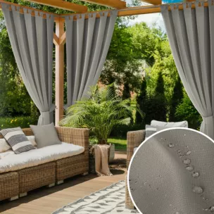 Zasłona srebrna z wodoodpornej tkaniny idealna do ogrodu i na taras 155x240 cm szelki/rzep GARDEN 2