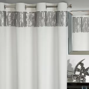 Zasłona biało, srebrna z welwetu zdobiona cekinami 140x250 cm przelotka - JASPER