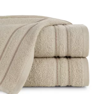 Ręcznik do rąk 30x50 cm bawełniany kolor beżowy zdobiony paseczkami 500 g/m2 EMINA