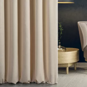 Zasłona szyta na taśmie 5 cm VISCAYA jasnobeżowa z melanżowej i miłej w dotyku tkaniny Italissima