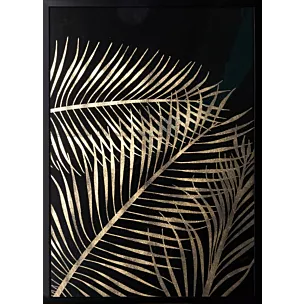 Obraz z nadrukiem błyszczących złotych liści w czarnej ramce
