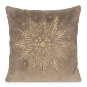 Poszewka na poduszkę świąteczna 45x45 cm jasnorązowo, szampańska z przyjemnego futerka zdobiona haftem śnieżynki