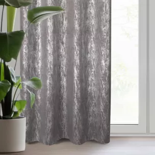 Zasłona stalowo, srebrzysta zdobiona błyszczącym wzorem z tkaniny zaciemniającej 140x250 cm przelotka - ELISE