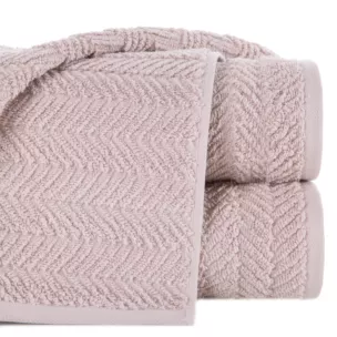 Ręcznik kąpielowy 50x90 cm bawełniany kolor pudrowy zdobiony wzorem jodełki 550 g/m2 ETNO