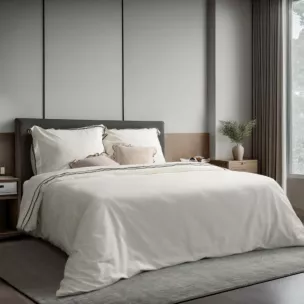 Pościel 220x200 cm z bawełny ranforce kolor kremowy zdobiona kontrastową tasiemką REINA 38A - kolekcja TOLEDO