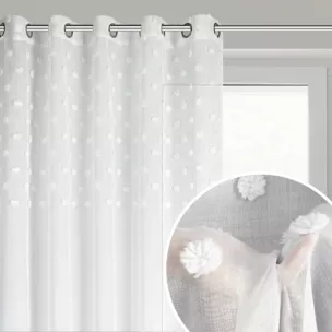 Dekoracja okienna biała zdobiona w górnej części trójwymiarowymi groszkami, półtransparentna 140x250 cm przelotka STELLA Design 91