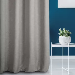 Zasłona szyta na taśmie 5 cm GEONOA szara z miękkiej tkaniny o naturalnym charakterze z widocznym ozdobnym splotem