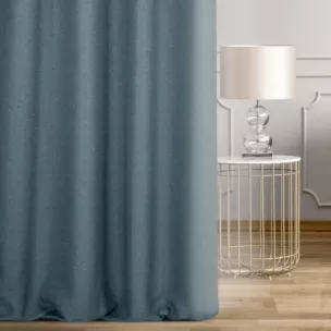 Zasłona szyta na taśmie 5 cm niebieska z tkaniny o naturalnym splocie w stylu eko