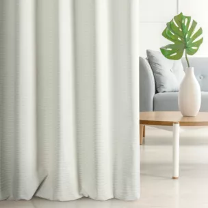 Zasłona szyta na tunelu FIONA kremowo szampańska z dwustronnej tkaniny w paseczki z dodatkiem srebrnej nici