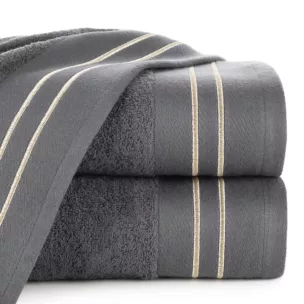 Ręcznik kąpielowy 50x90 cm bawełniany kolor stalowy z haftowanymi paseczkami 500 g/m2 OLIVIA