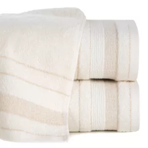 Ręcznik kąpielowy 50x90 cm bawełniany kolor kremowy w pasy przetykany błyszczącą nicią 500 g/m2 APRIL