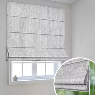 Roleta rzymska popielato czarna z tkaniny o wyraźnym splocie z efektem melanżu