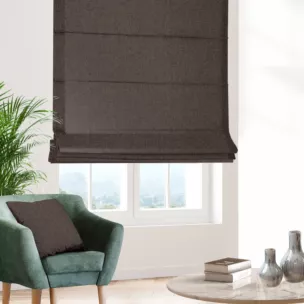 Roleta rzymska stalowo musztardowa z tkaniny o strukturze siatki z efektem melanżu