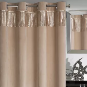 Zasłona beżowo, szampańska z welwetu zdobiona cekinami 140x250 cm przelotka - JASPER
