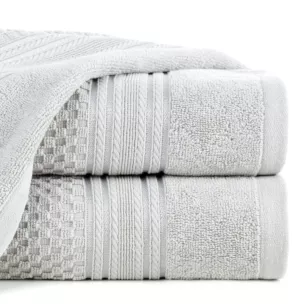 Ręcznik kąpielowy 70x140 cm bawełniany kolor srebrny zdobiony subtelnymi paseczkami 500 g/m2 DAVOS