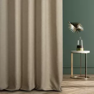 Zasłona szyta na taśmie 5 cm GEONOA ciemnokremowa z miękkiej tkaniny o naturalnym charakterze z widocznym ozdobnym splotem