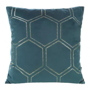 Poszewka na poduszkę 45x45 cm welwetowa ciemnoturkusowa ze złotym wzorem plastra miodu BLINK