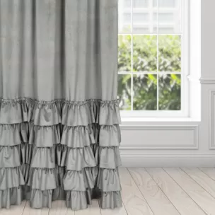 Zasłona welwetowa stalowa zdobiona falbanami 140x250 cm taśma - CHARLOTTE