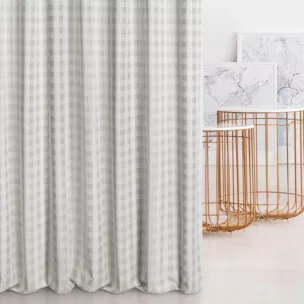 Zasłona szyta na flexach kremowo szampańska z dwustronnej tkaniny, deseń w kratę z dodatkiem srebrnej nici