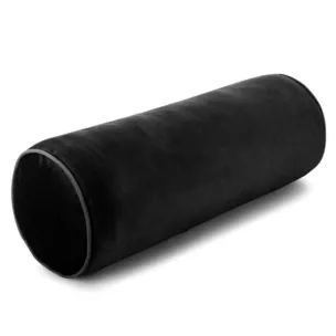 Poduszka dekoracyjna wałek 15 x 45 cm welwetowa czarna zdobiony kontrastującą lamówką GAJA