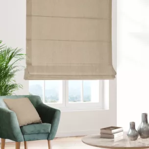 Roleta rzymska ciemnokremowa z tkaniny strukturalnej z delikatnym połyskiem