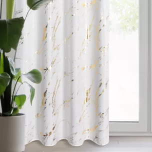 Zasłona biało, złocista zdobiona nadrukiem marmurku 140x250 cm przelotka LANI