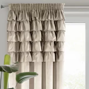 Zasłona beżowa zdobiona falbanami z welwetu 140x270 cm taśma AURA