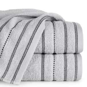 Ręcznik kąpielowy 70x140 cm bawełniany kolor srebrny zdobiony kontrastującymi pasami 500 g/m2 VENTO