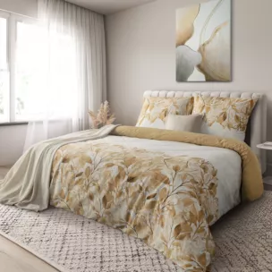 Pościel 220x200 cm satyna bawełniana kolor pomarańczowo, brązowy z wzorem roślinnym SPRING 64