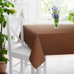 Obrus szyty miodowy z miękkiej tkaniny szenilowej typu dimout o naturalnym splocie