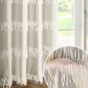 Zasłona jasnobeżowy zdobiona fantazyjnym wzorem 140x250 cm przelotka - SOTERA - Eva Minge