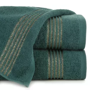 Ręcznik do rąk 30x50 cm bawełniany kolor ciemnozielony zdobiony paseczkami przeszywanymi błyszczącą nicią 500 g/m2 LILA