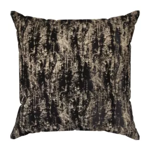 Poszewka szyta czarno złocista z grubej, welwetowej tkaniny, zdobiona delikatnie połyskującym nadrukiem