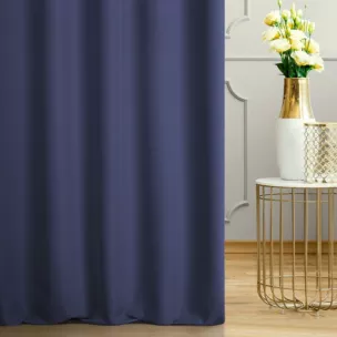 Zasłona szyta na flexach STILLO granatowa o naturalnym charakterze, z widocznym, ozdobnym splotem