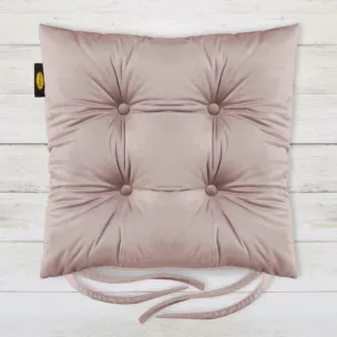Poduszka na krzesło 40 x 40 x 8 cm dwustronna welwetowa pudrowo różowa z czterema pikowaniami