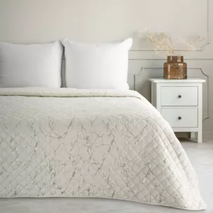 Narzuta welwetowa biało, szampańska 170x210 cm pikowana metodą hot press z błyszczącym wzorem marmurku BLINK 4 Eurofirany Premium