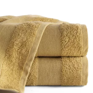 Ręcznik do rąk 30x50 cm bawełniany kolor musztardowy z ozdobną błyszczącą bordiurą 500 g/m2 ZOJA