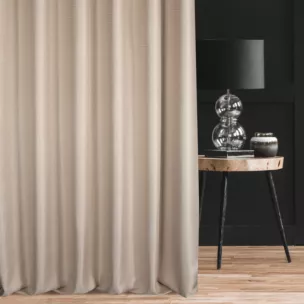 Zasłona szyta na tunelu ciemnokremowa z tkaniny w geometryczny wzór Pierre Cardin