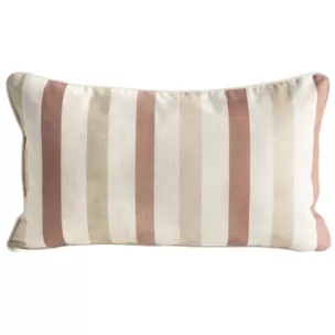 Poszewka na poduszkę 30x50 cm bawełniana z dodatkiem lnu zdobiona subtelnym nadrukiem pasów kremowo, ceglasta LEN