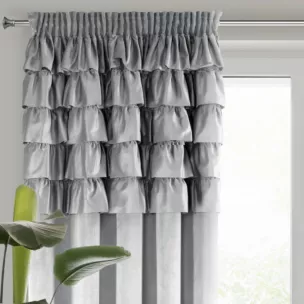 Zasłona welwetowa srebrna zdobiona falbanami 140x270 cm taśma - AURA