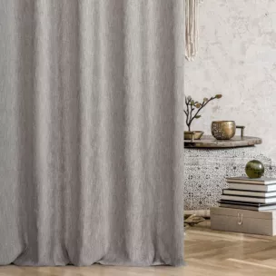 Zasłona szyta na taśmie 8 cm srebrna z tkaniny o naturalnym splocie i efektem melanżu, z dodatkiem nici metalicznej Italissima Eva Minge