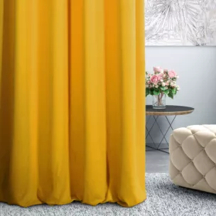 Zasłona szyta na taśmie 5 cm DORA - HIT musztardowa z miękkiej tkaniny o welurowej strukturze