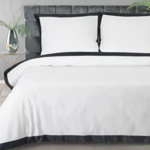 Pościel 160x200 cm z satyny bawełnianej kolor biały, czarny z kontrastującym obszyciem LAURA