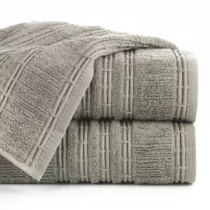 Ręcznik kąpielowy 50x90 cm bawełniany kolor jasnobrązowy podkreślony bordiurą tkaną w wypukłe paski 500 g/m2 ROME