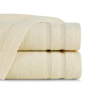 Ręcznik kąpielowy 50x90 cm bawełniany kolor kremowy z bordiurą w formie tkanych paseczków 500 g/m2 ALINE
